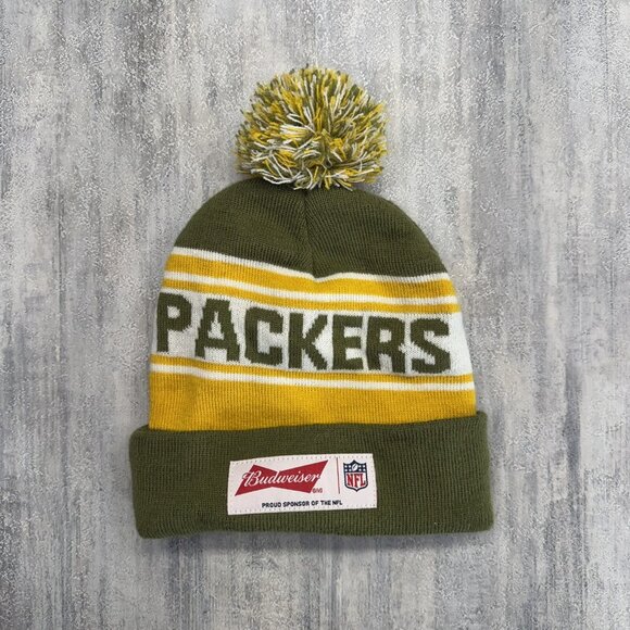 Green Bay Packers Hat Beanie Toque Green Gold NFL Football Budweiser Cuffed - Picture 2 of 3